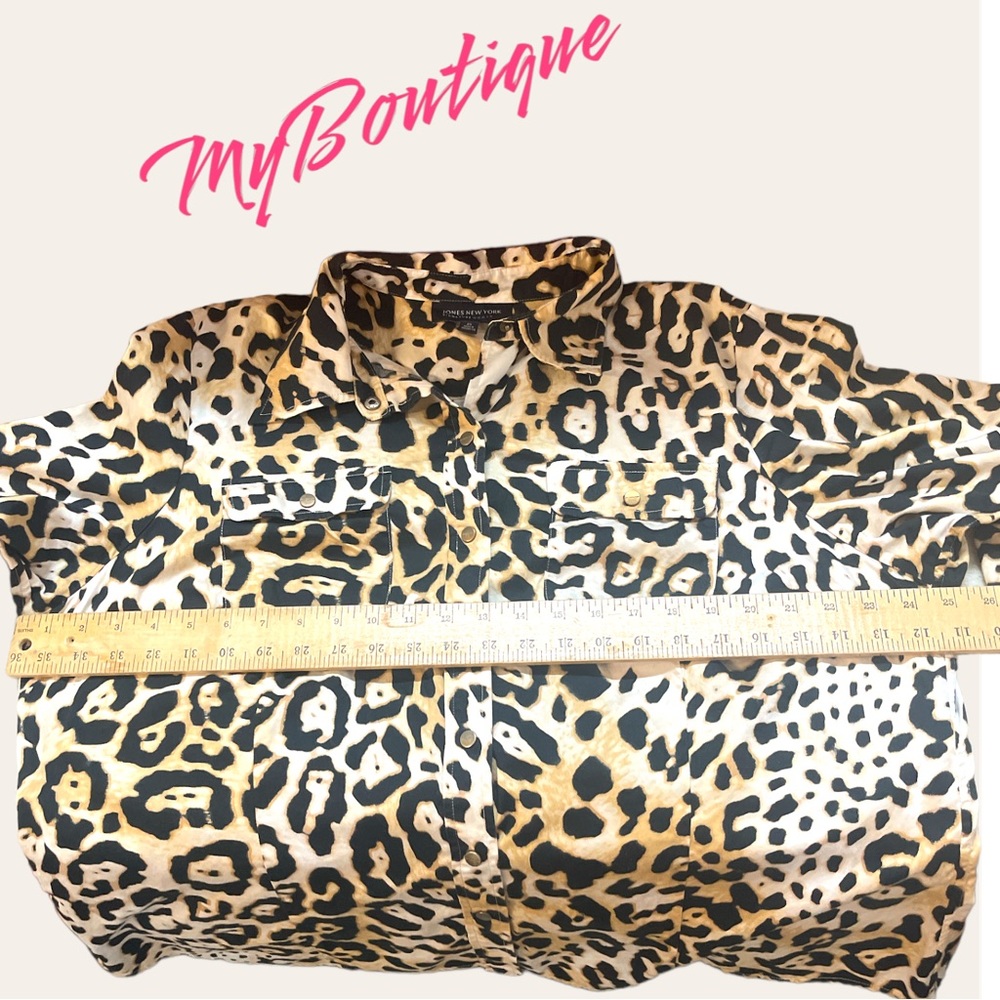 Jones New York Signature Woman Leopard Print Button Shirt Blouse 2X - Picture 7 of 8